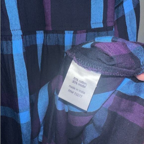 EVRI Plaid Long Sleeve Lightweight Blouse Size 2X Blue Black Purple Plus Flowy - Picture 4 of 6